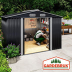 Metall Gerätehaus 260 x 205 x 180 cm mit Fundament Satteldach Schiebetür Belüftungsöffnungen 4 Haken