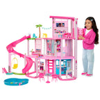 Maison de poupée enfant design 3 niveaux avec 10 espaces de jeu piscine toboggan ascenseur et 75 accessoires modèle HMX10