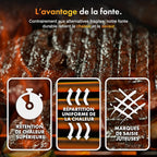 Barbecue charbon XL avec couvercle grill et fumoir 2 en 1 grille en fonte thermomètre intégré