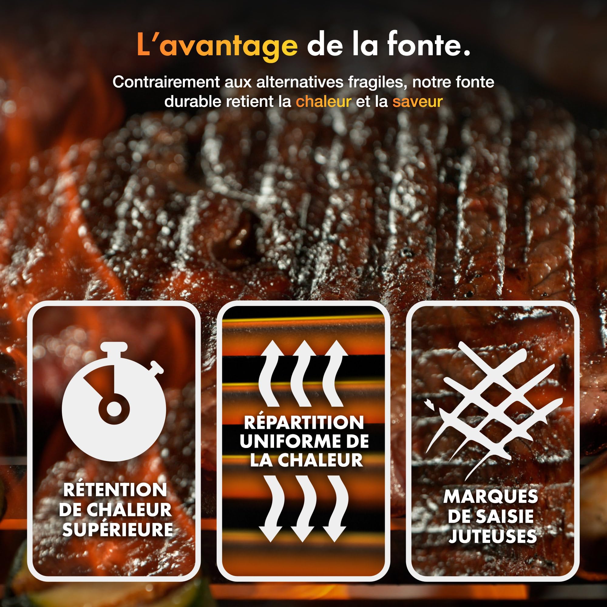 Barbecue charbon XL avec couvercle grill et fumoir 2 en 1 grille en fonte thermomètre intégré