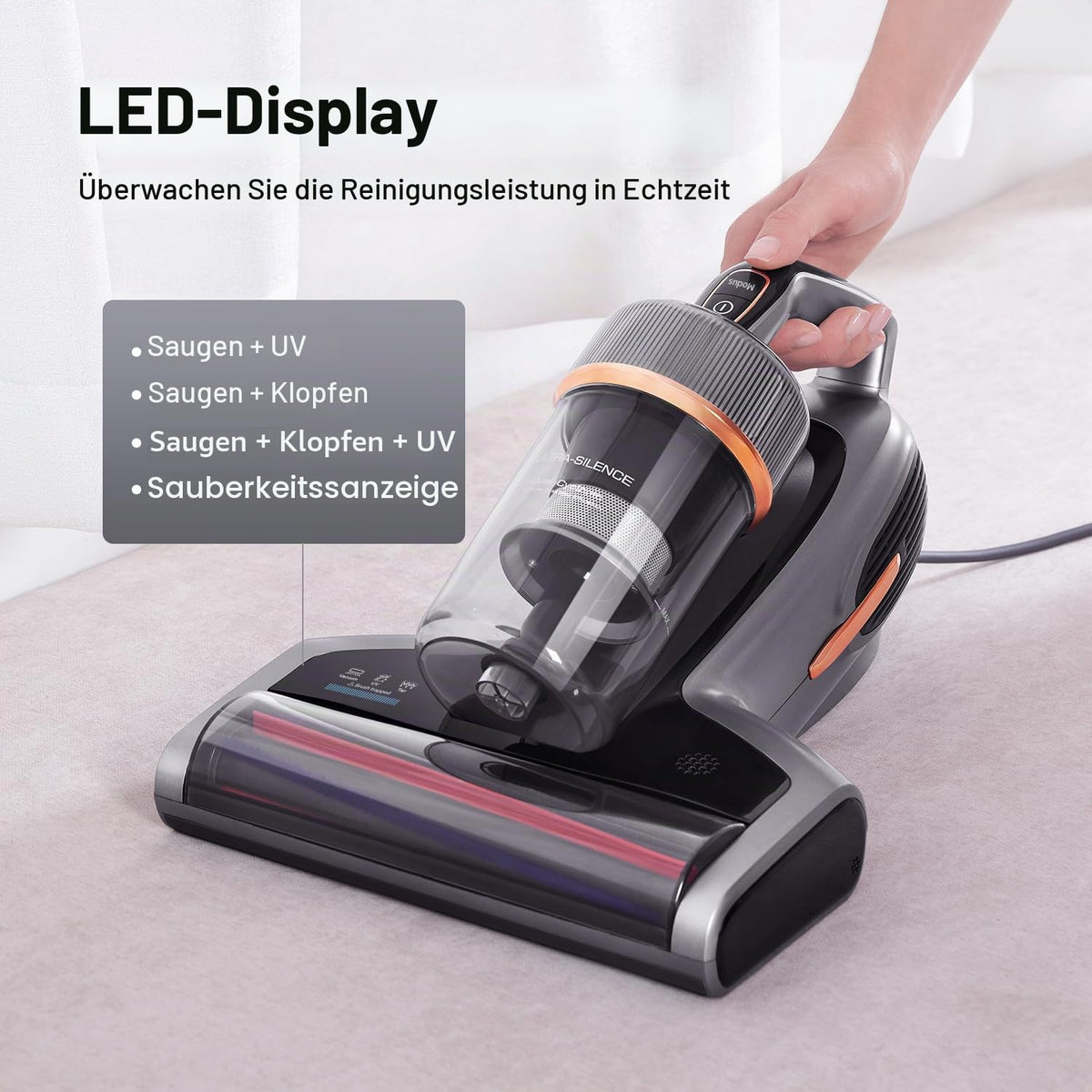Milbensauger BX7 Pro mit 700 W, UV-C-Licht und Ultraschall, 16 kPa Absaugung für Matratze, Sofa und Bett