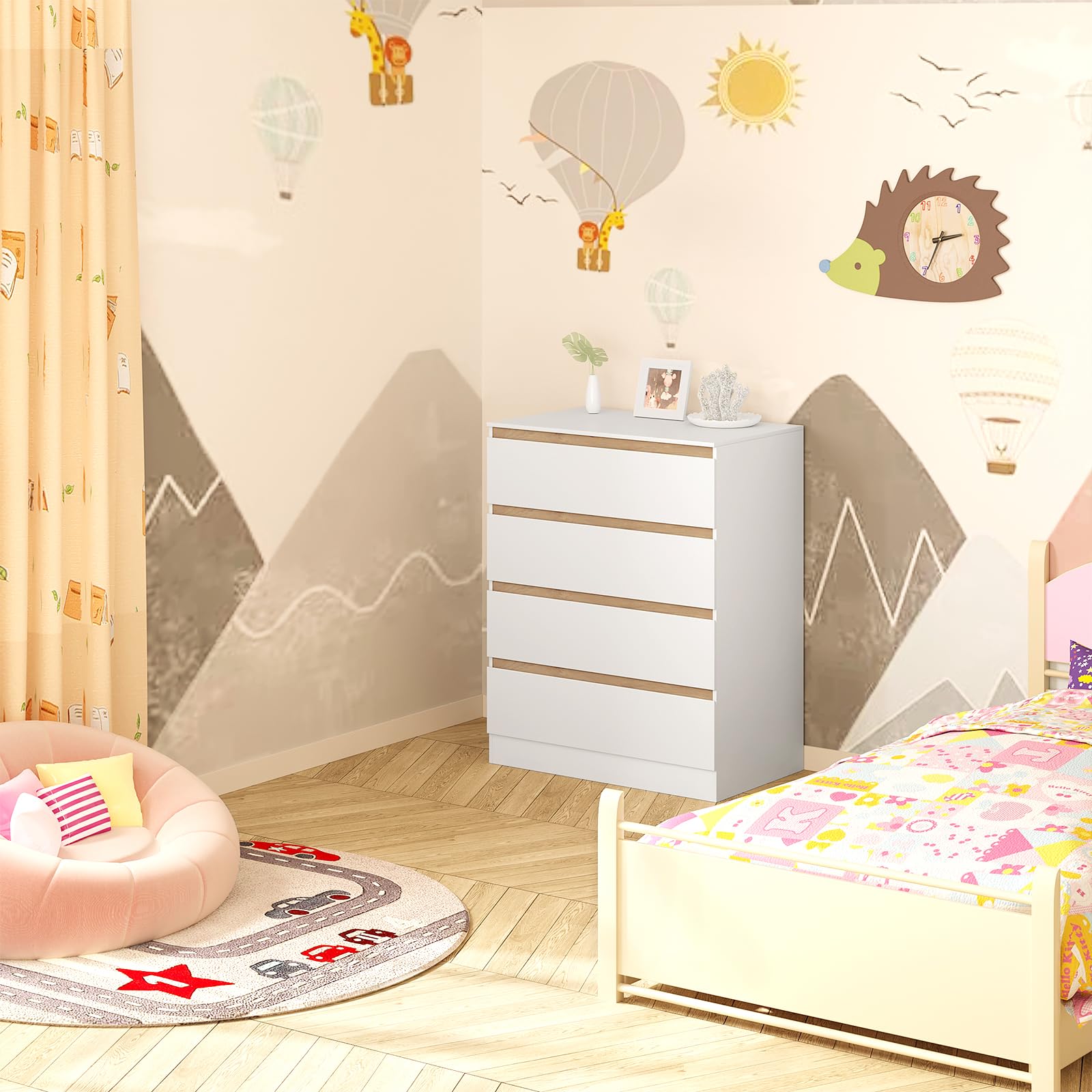 Table à langer bébé avec commode 4 tiroirs en bois d’ingénierie 80x75x109,2 cm avec rangement intégré