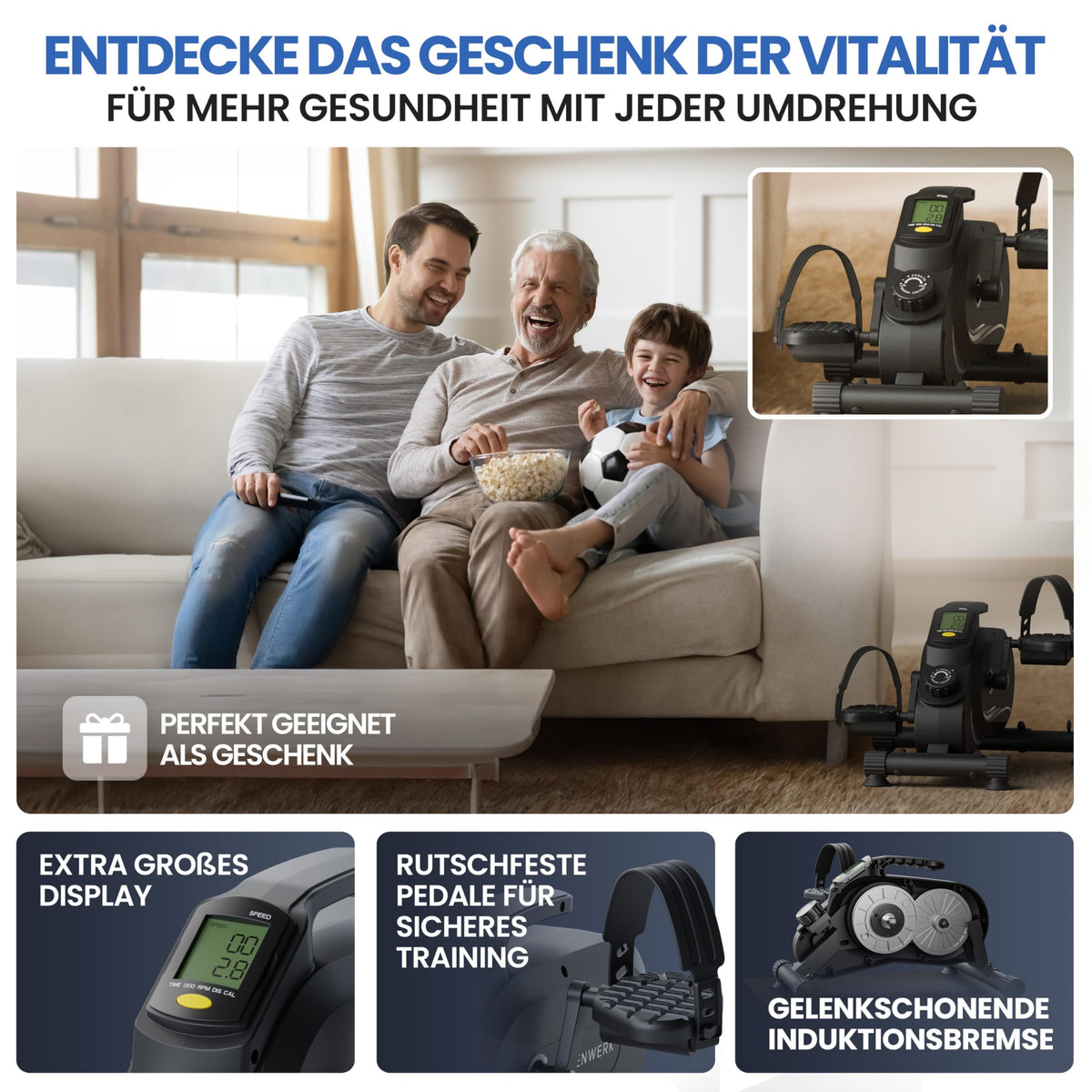 Pedaltrainer PRO Set mit Fitnessbändern, TÜV/GS geprüft, bis 210 kg, gelenkschonend