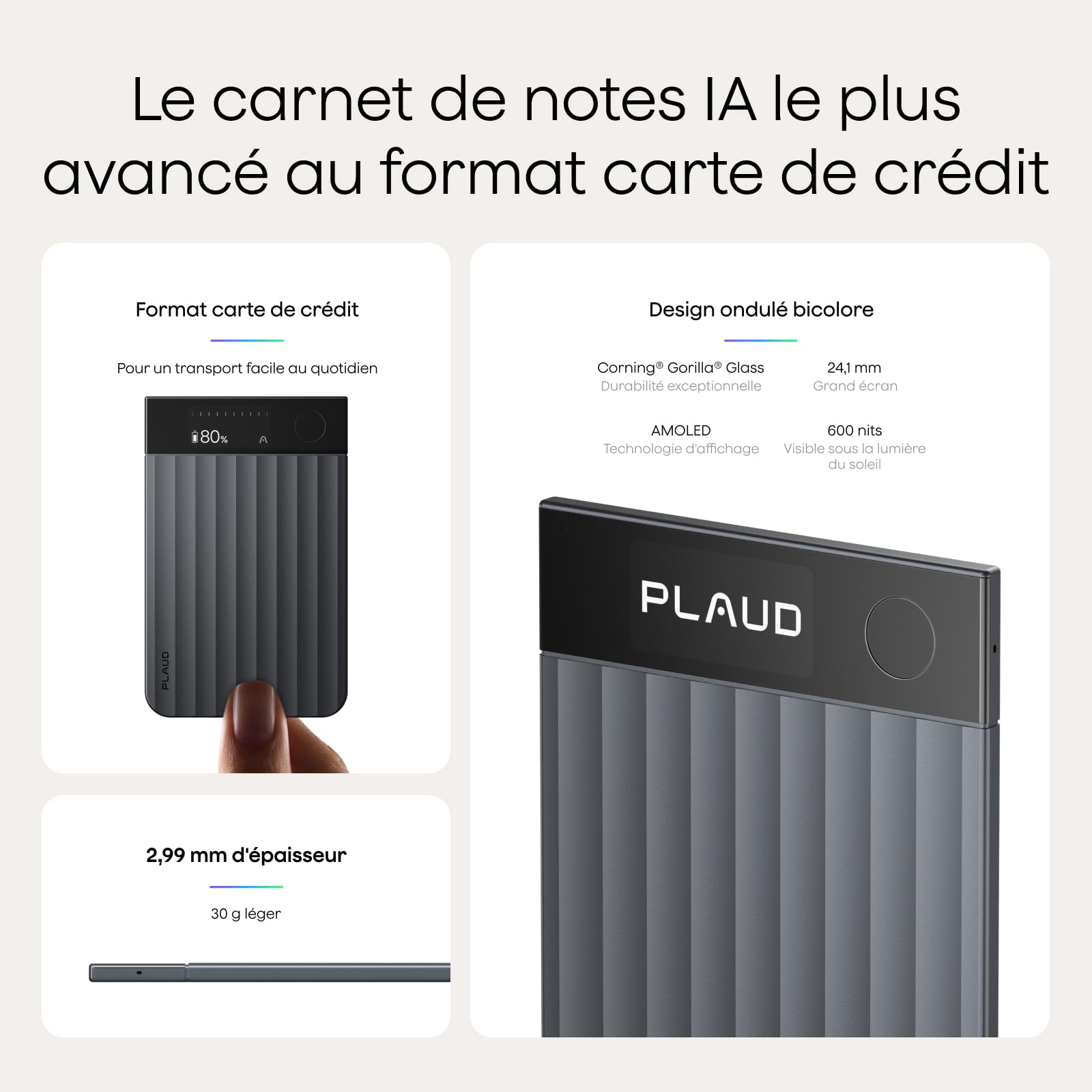 Enregistreur vocal IA Note Pro avec transcription automatique 64 Go Bluetooth 50 h d'enregistrement étui magnétique inclus