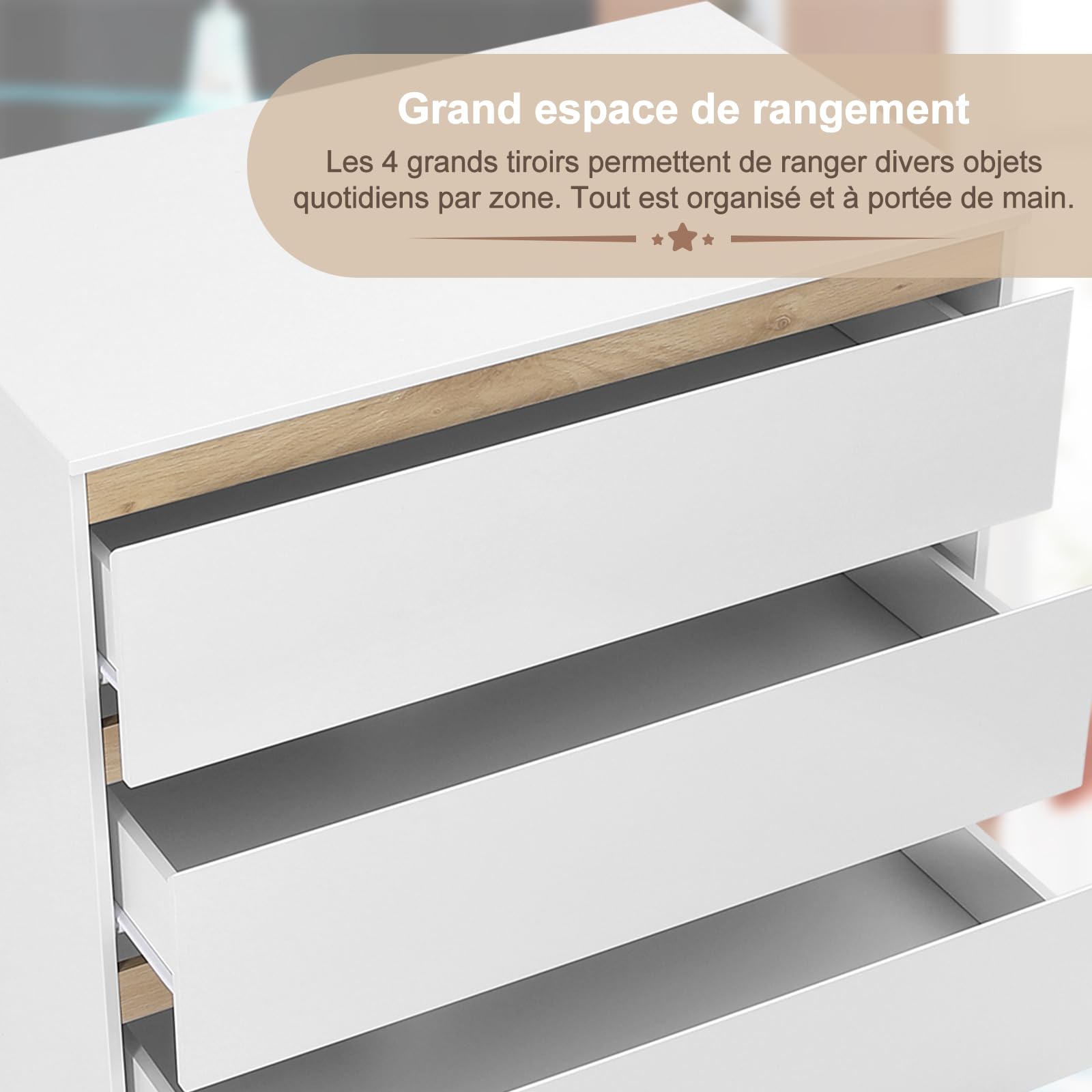 Table à langer bébé avec commode 4 tiroirs en bois d’ingénierie 80x75x109,2 cm avec rangement intégré