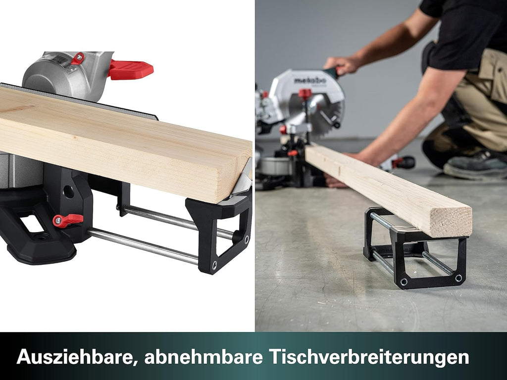 Kapp- und Gehrungssäge KGS 305 M 305 mm Sägeblatt Zugfunktion LED-Schnittlinie beidseitige Neigung bis 47° mit Tischverbreiterungen