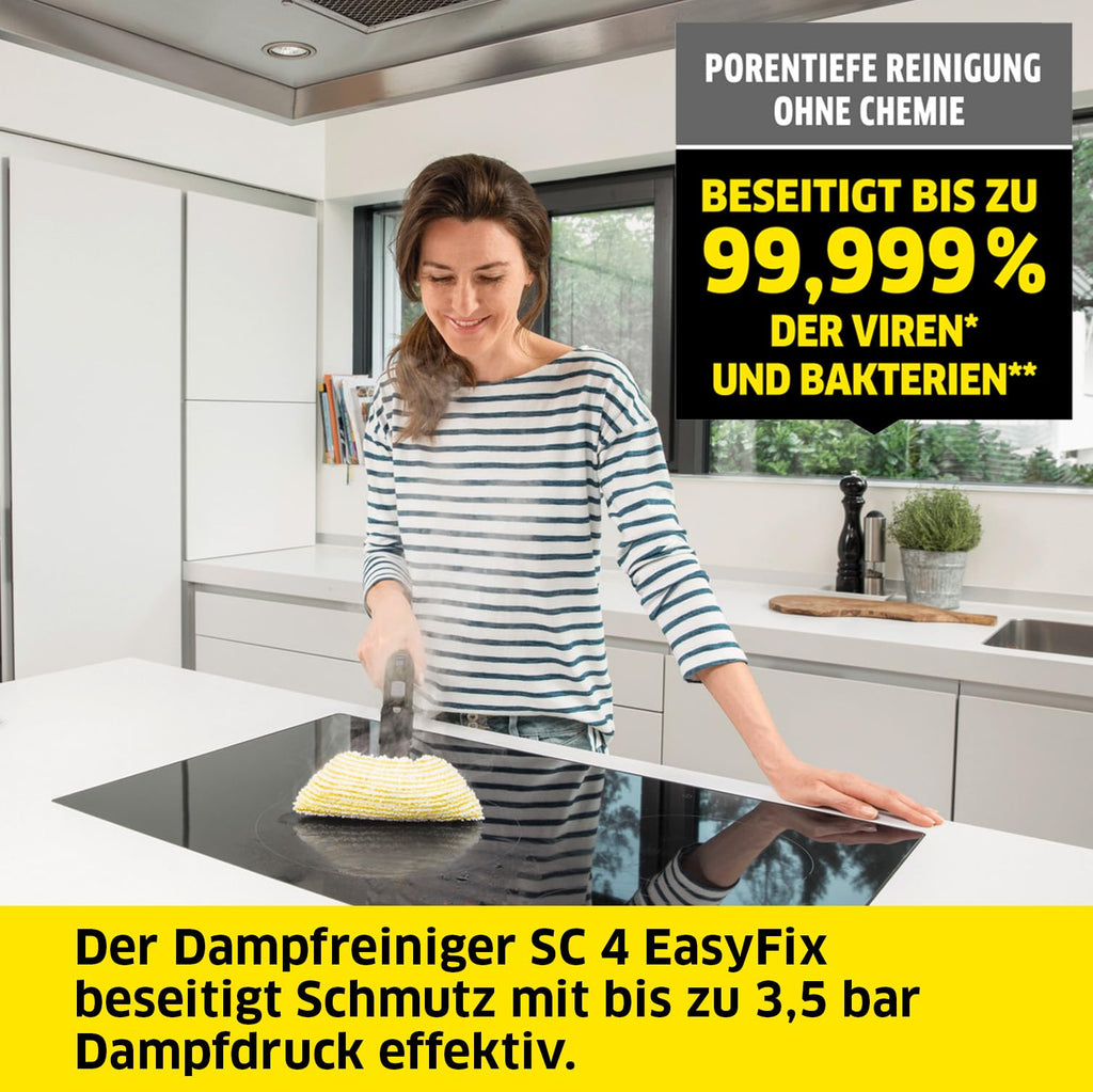Dampfreiniger SC 4 EasyFix 3,5 bar mit Bodenreinigungsset 2 Verlängerungsrohren Bodendüse und Mikrofaser-Bodentuch