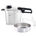 Schnellkochtopf 6 L Ø 22 cm aus Edelstahl mit 4 Garstufen inkl. Dampfgarstufe und Einsatz, induktionsgeeignet