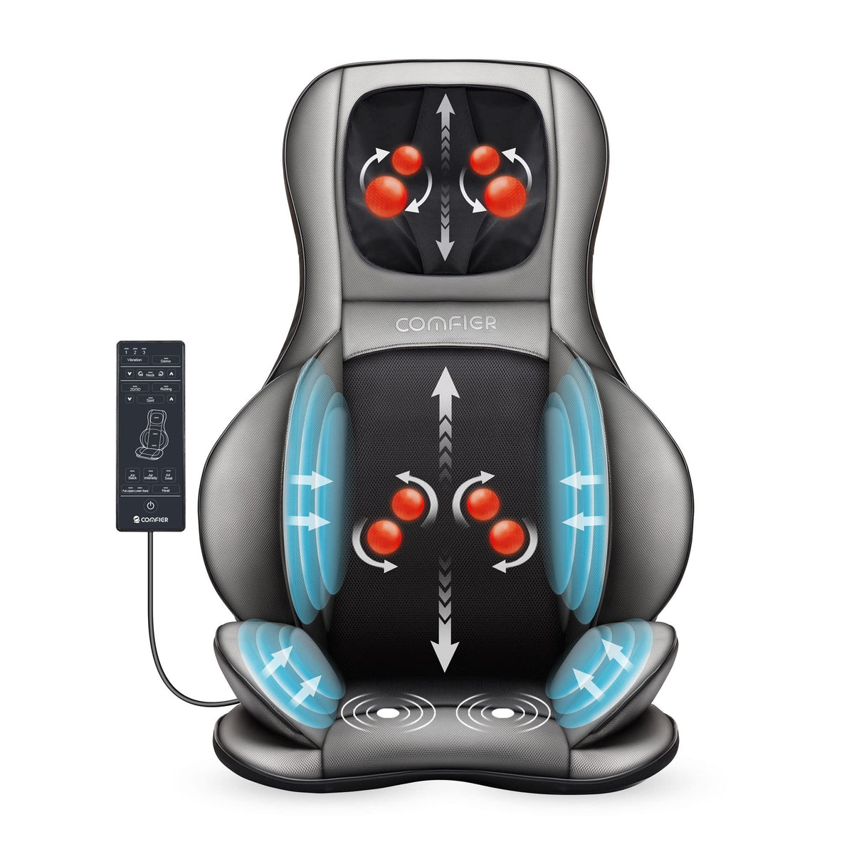 Shiatsu-Massagesitzauflage für Rücken und Nacken mit Wärme, 2D/3D-Knetmassage und Luftkompression