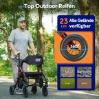 2-in-1 Rollstuhl Rollator faltbar aus Aluminium mit Sitz und Outdoor-Gummireifen, roter Gehwagen bis 136 kg