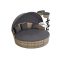 Bain de soleil jardin modulable Santorin II résine tressée 175 x 171 x 136 cm avec pare soleil pliable coussins inclus