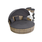 Bain de soleil jardin modulable Santorin II résine tressée 175 x 171 x 136 cm avec pare soleil pliable coussins inclus