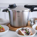 Schnellkochtopf 6 L Ø 22 cm aus Edelstahl mit 4 Garstufen inkl. Dampfgarstufe und Einsatz, induktionsgeeignet