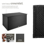 Coffre de jardin rangement extérieur polyrotin 750 L aluminium 145 x 82,5 x 79,5 cm couvercle rabattable