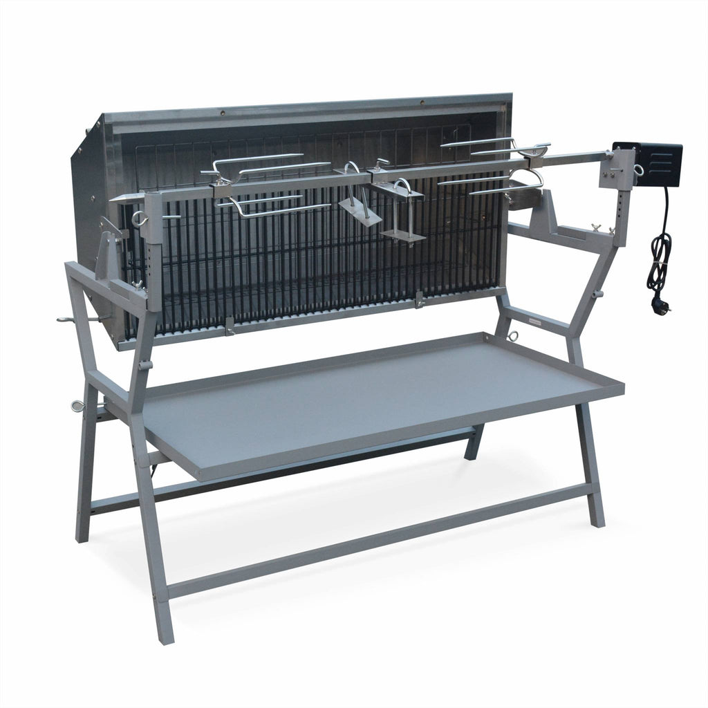 Rôtissoire électrique Mathurin Inox avec tournebroche inclinable 15 W pour barbecue charbon cuve inox