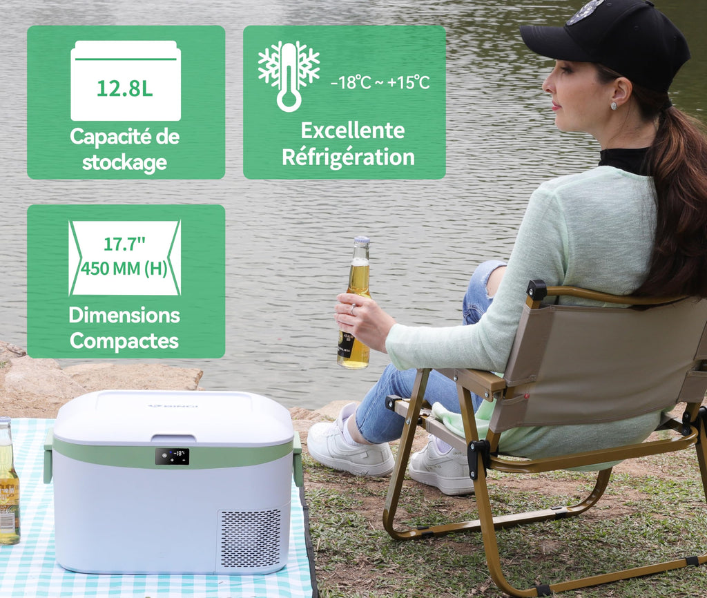 Glacière électrique à compression 12,8L avec alimentation 12V 24V 220V refroidissement jusqu'à -18°C