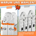 6-Stufen-Mehrzweckleiter aus Aluminium mit Ausziehfunktion bis 6,10 m, 150 kg Traglast sowie Stabilisator und Rädern