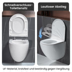 Spülrandloses Wand-WC CD-DT001, 48 cm Hänge-WC aus Keramik mit 360° Tornado-Spülung, Soft-Close UF-Sitz und 3–4,5 L Wasserverbrauch