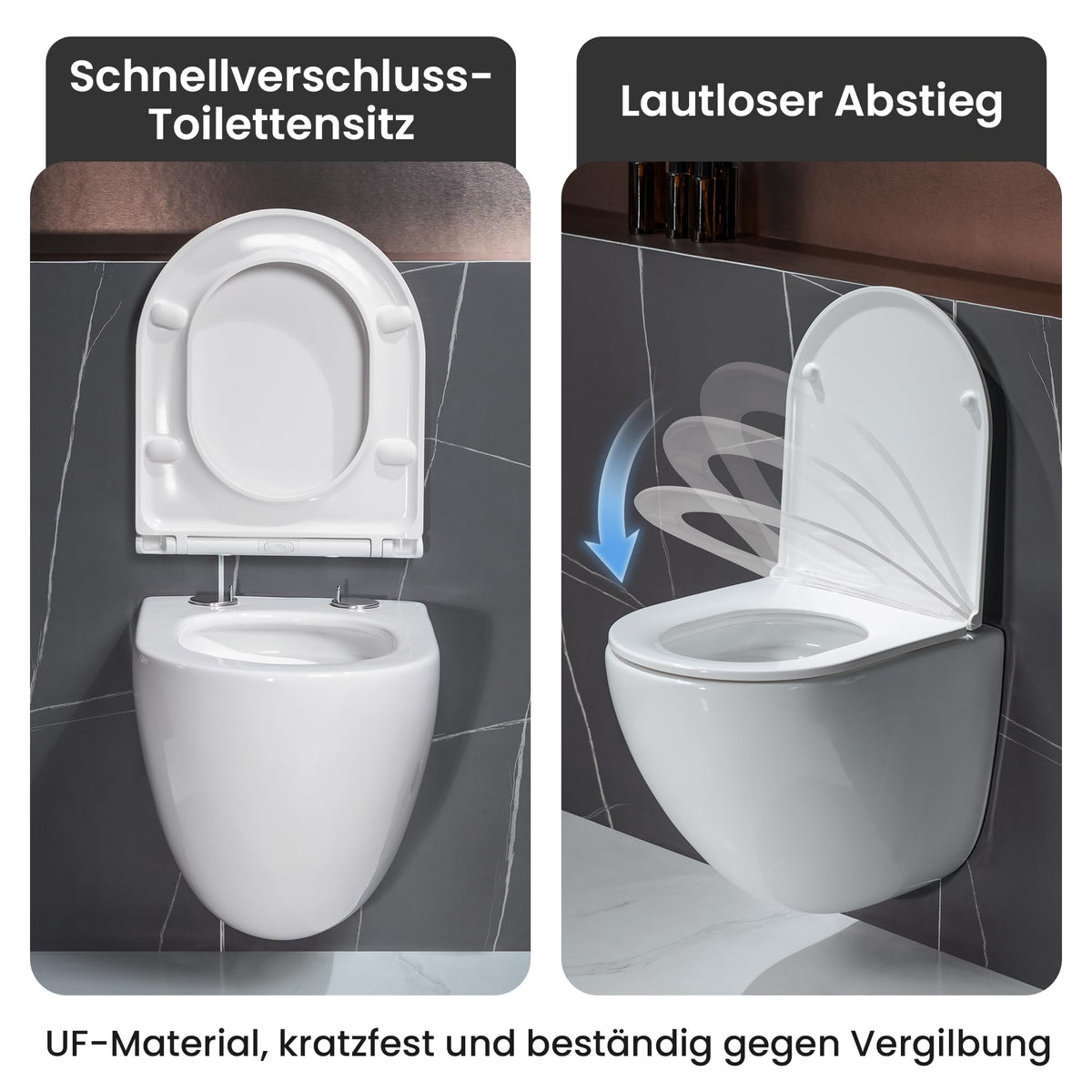 Spülrandloses Wand-WC CD-DT001, 48 cm Hänge-WC aus Keramik mit 360° Tornado-Spülung, Soft-Close UF-Sitz und 3–4,5 L Wasserverbrauch