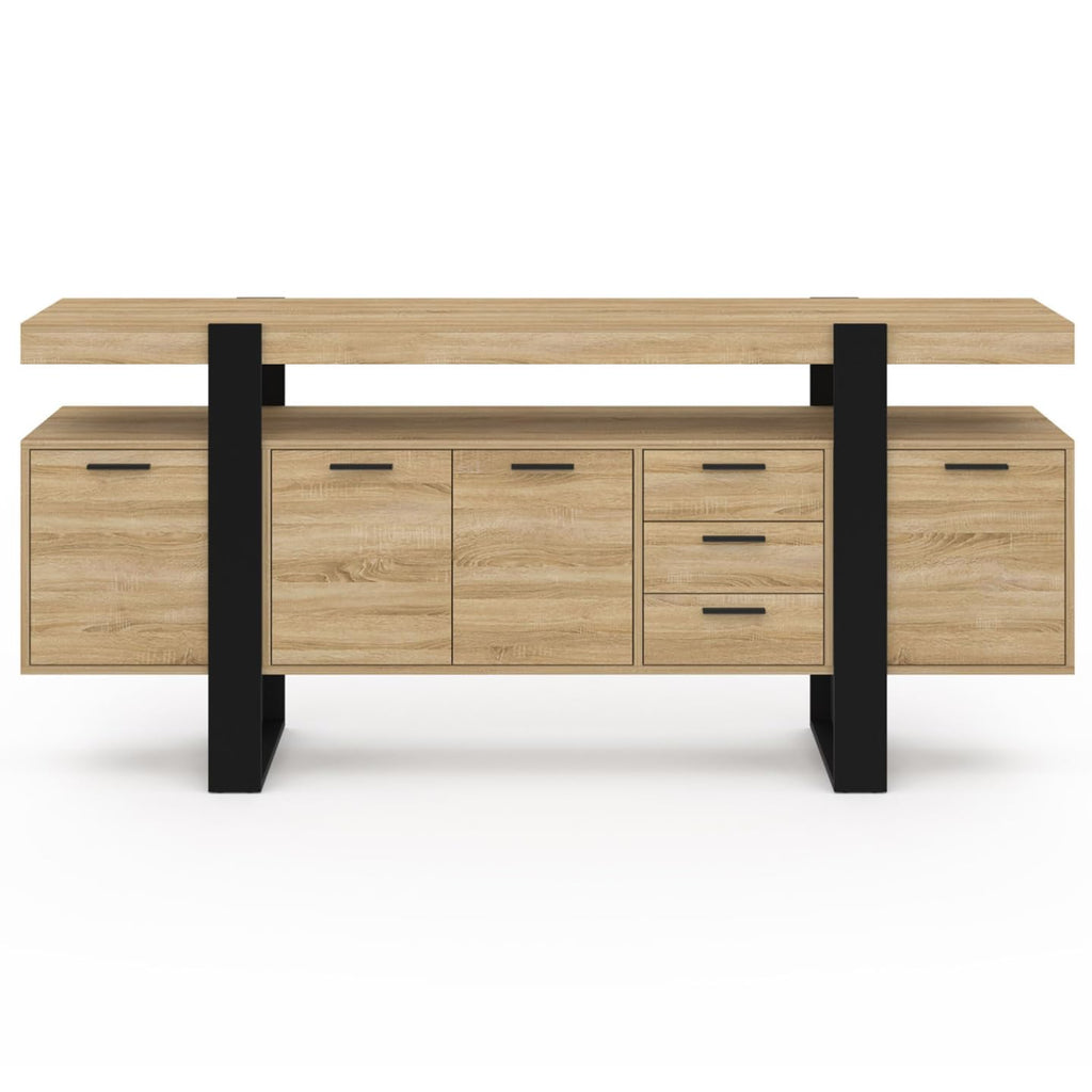 Buffet Phoenix XXL 180 cm avec 4 portes 3 tiroirs et étagères réglables en bois et noir style industriel