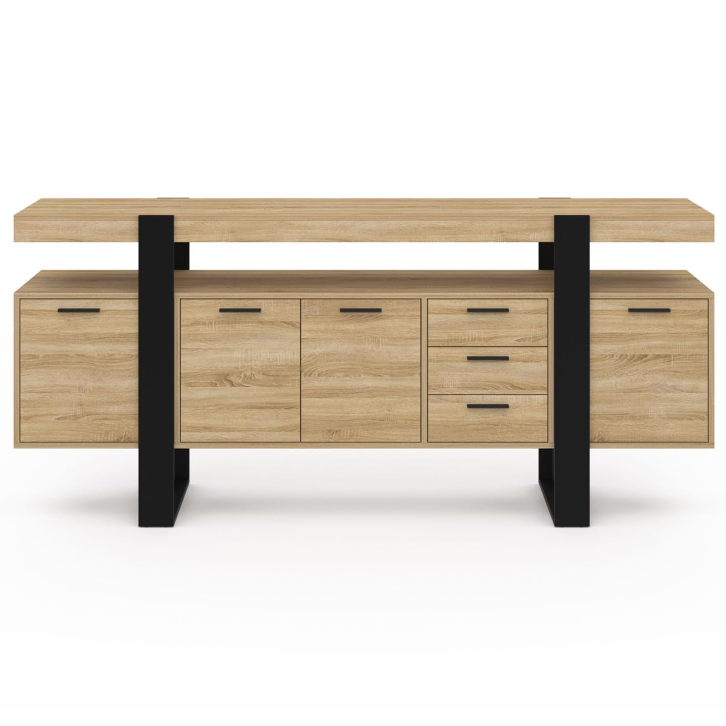 Buffet Phoenix XXL 180 cm avec 4 portes 3 tiroirs et étagères réglables en bois et noir style industriel