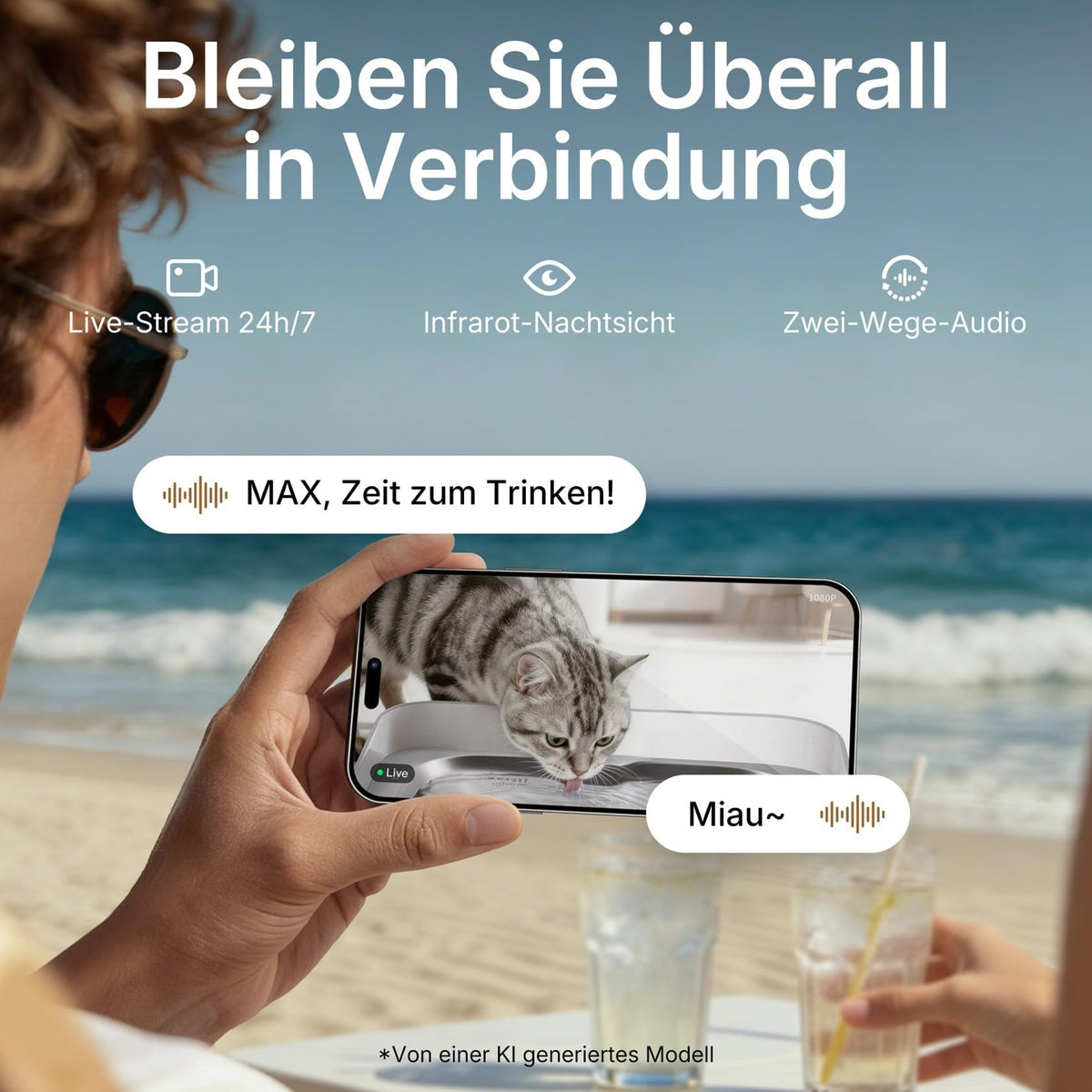 Katzen Trinkbrunnen EverSweet Ultra 5 L mit KI-Kamera Frisch- und Abwassertrennung App-Steuerung 2,4 und 5 GHz WLAN