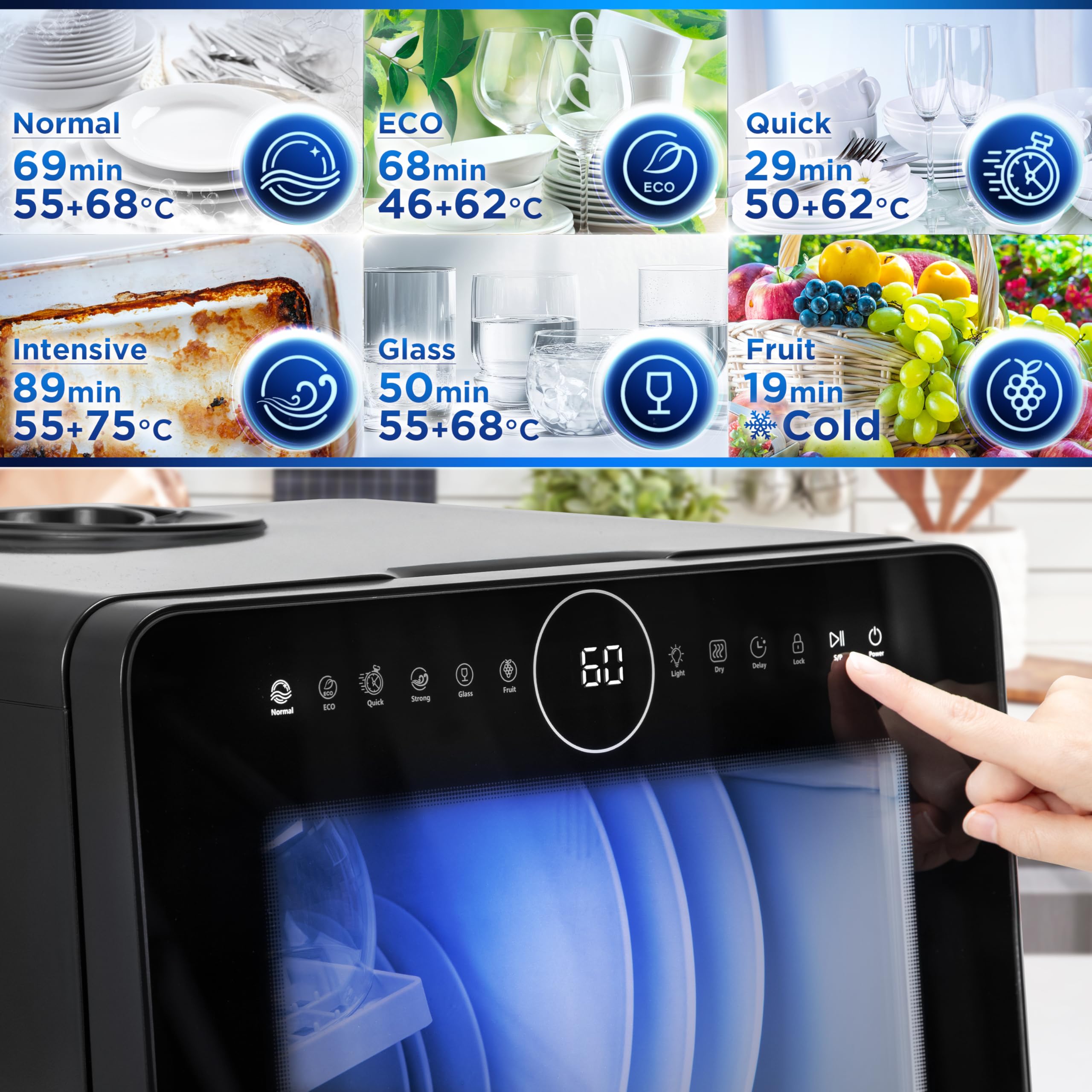 Lave-vaisselle de table DW5 BK 950W compact 7 programmes de lavage écran tactile séchage
