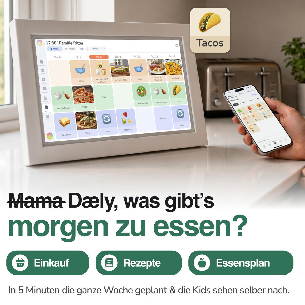 Digitaler Familienkalender 15,6"""" mit FHD Touchscreen und App für iOS und Android, Wandkalender zur Familienorganisation
