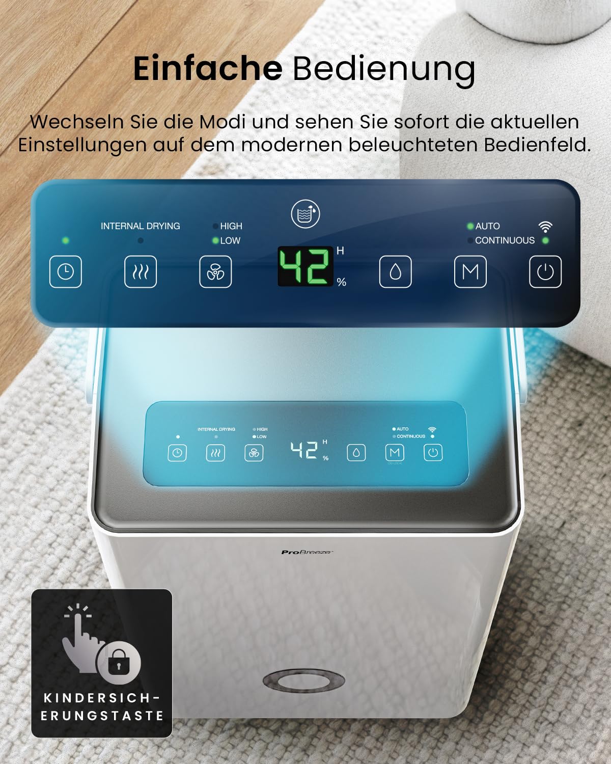 Luftentfeuchter 30L in 24h mit WLAN & App, Feuchtigkeitssensor und 4L Wassertank
