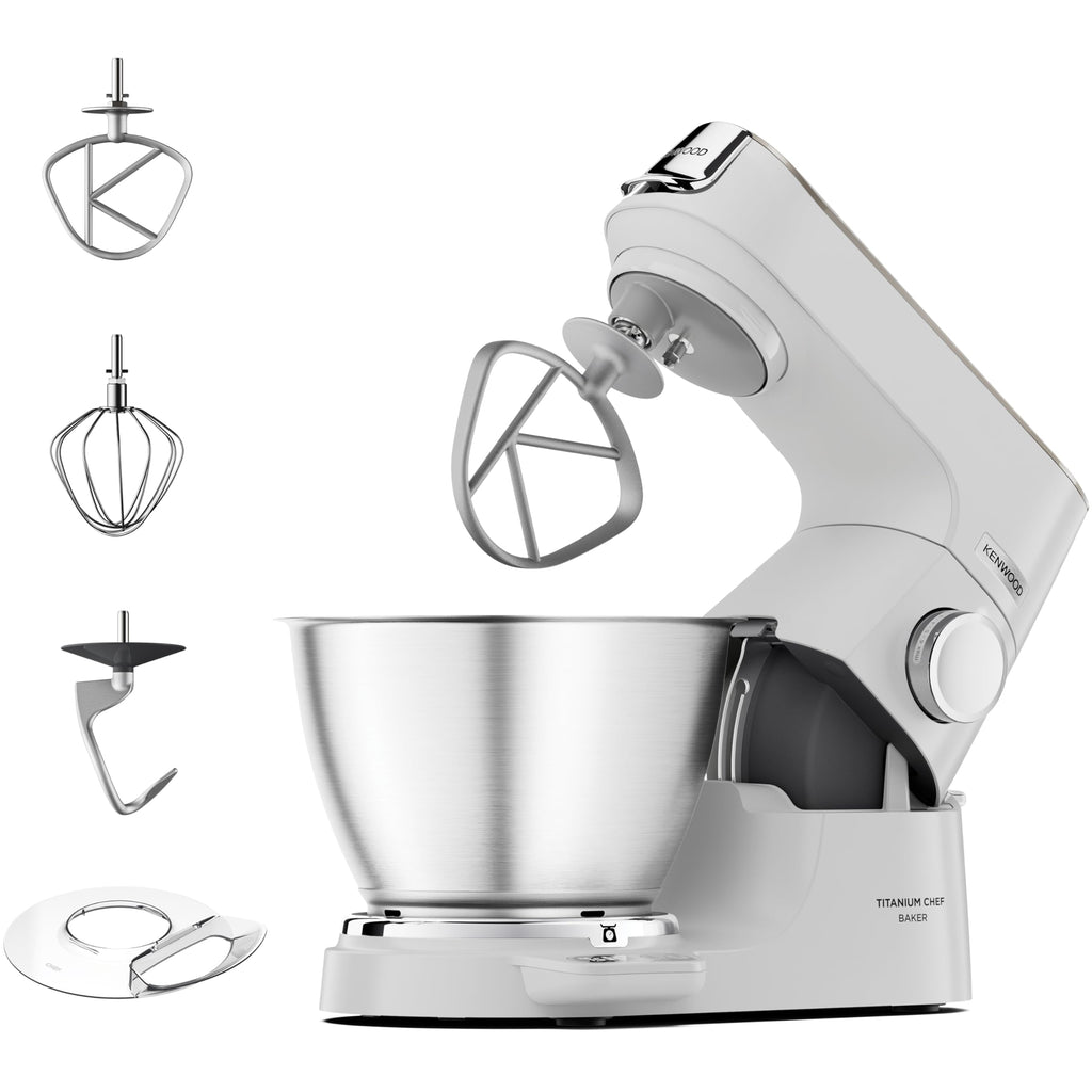 Küchenmaschine mit Waage und 5 l Edelstahlschüssel, 1200 W, inkl. 3-teiligem Patisserie-Set, Weiß