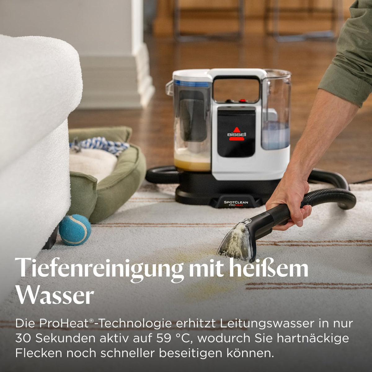 SpotClean ProHeat Advanced Teppichreiniger 1125 W mit 59 °C ProHeat-Technologie, 16.000 Pa Saugkraft und Doppelbehälter 0,9 l/0,8 l