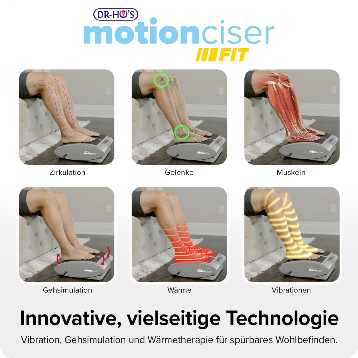 Elektrisches Fußmassagegerät MotionCiser Fit mit Gehsimulation, Vibration und Wärmetherapie, 10 Vibrationsstufen, 5 Wärmestufen, inkl. Fernbedienung