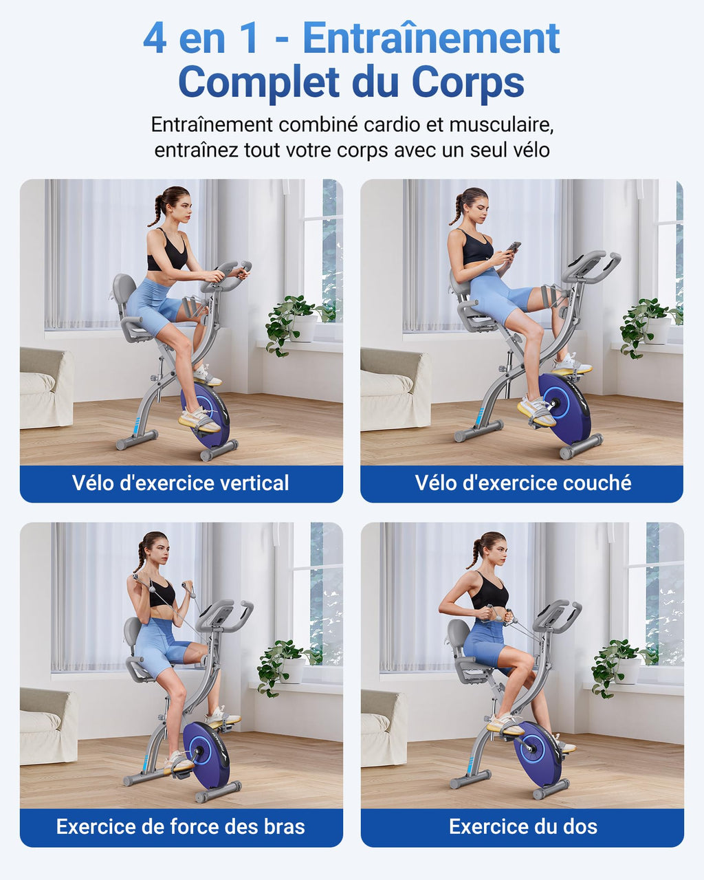Vélo d'appartement pliable MR-S15H1 résistance magnétique 16 niveaux écran LCD avec application et bande de résistance