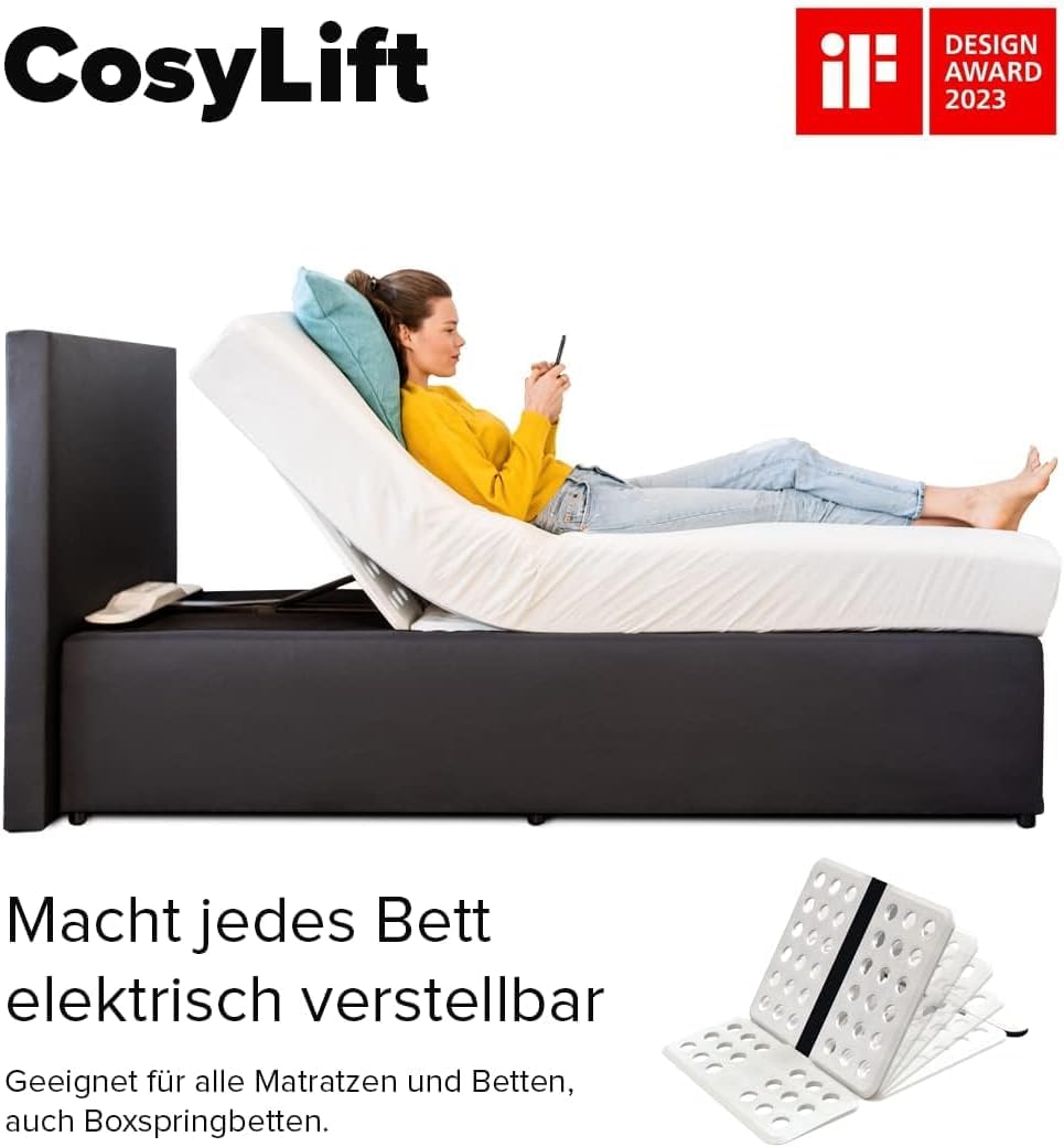 Elektrisch verstellbarer Lattenrost-Aufsatz für Matratzen bis 110 cm mit Motor und Handschalter, hebt bis 150 kg