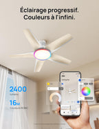 Ventilateur de plafond intelligent avec éclairage LED RGB 132 cm moteur CC silencieux contrôle APP et télécommande DR-HCF002S