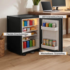 Mini Kühlschrank 40 L, nahezu lautlos mit 22 dB, abschließbar inkl. 2 Schlüsseln, wechselbarer Türanschlag und Innenbeleuchtung, Minibar für Camping