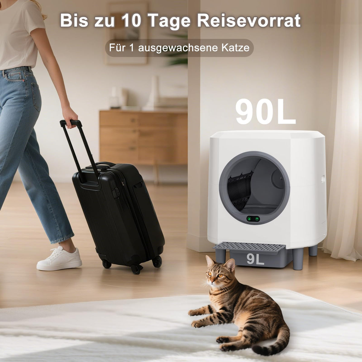 Selbstreinigende Katzentoilette 90 L für mehrere Katzen mit App-Steuerung und Geruchskontrolle
