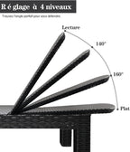 Bain de soleil jardin pliable dossier réglable en résine imitation rotin avec coussin lot de 2 dimensions 186 x 60 x 29 cm