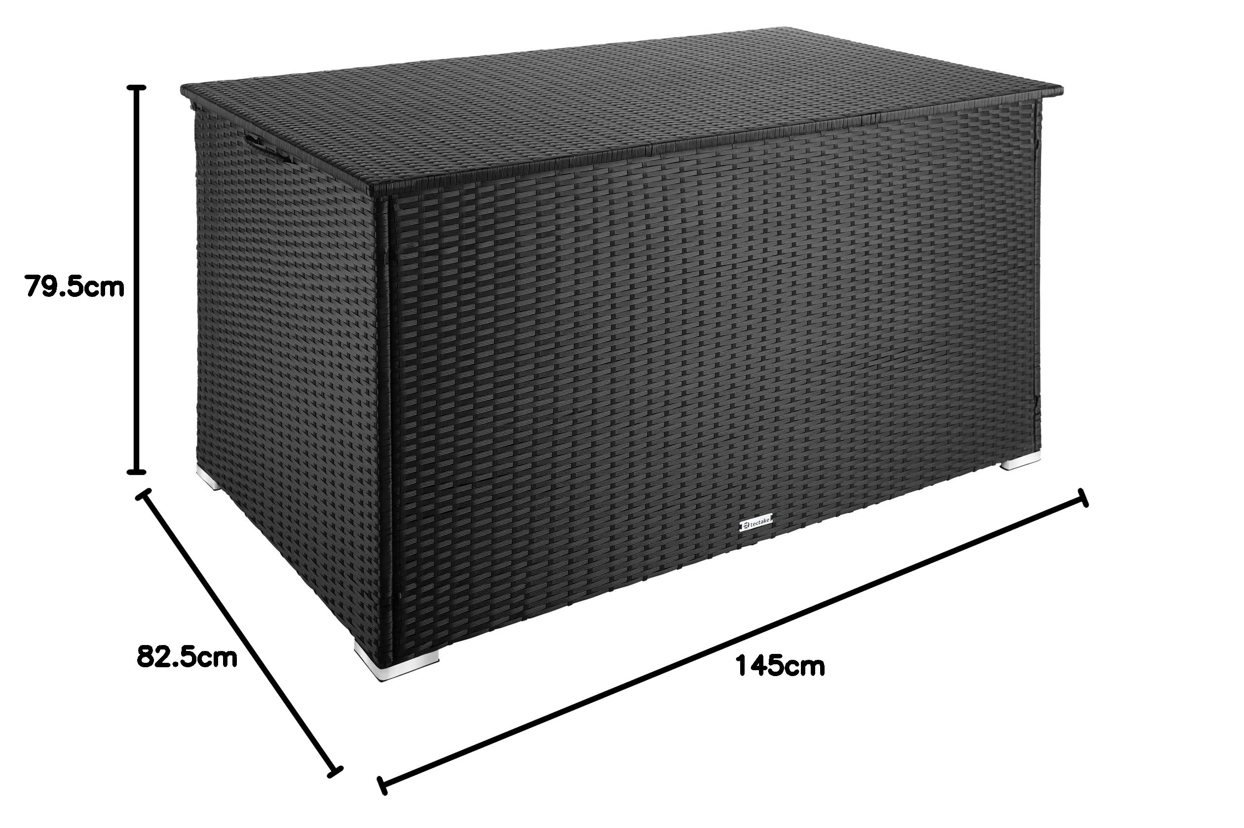 Coffre de jardin rangement extérieur polyrotin 750 L aluminium 145 x 82,5 x 79,5 cm couvercle rabattable