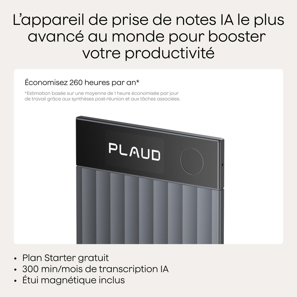 Enregistreur vocal IA Note Pro avec transcription automatique 64 Go Bluetooth 50 h d'enregistrement étui magnétique inclus