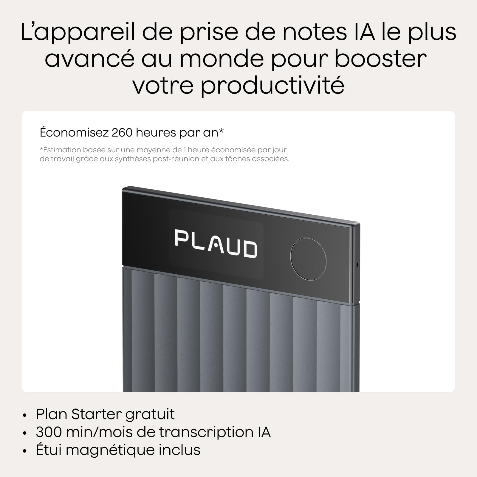 Enregistreur vocal IA Note Pro avec transcription automatique 64 Go Bluetooth 50 h d'enregistrement étui magnétique inclus