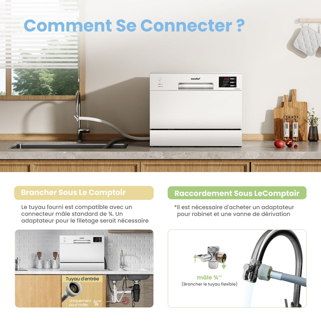 Lave-vaisselle compact TD602E-W 6 couverts 6 programmes écran LED démarrage différé 47 dB