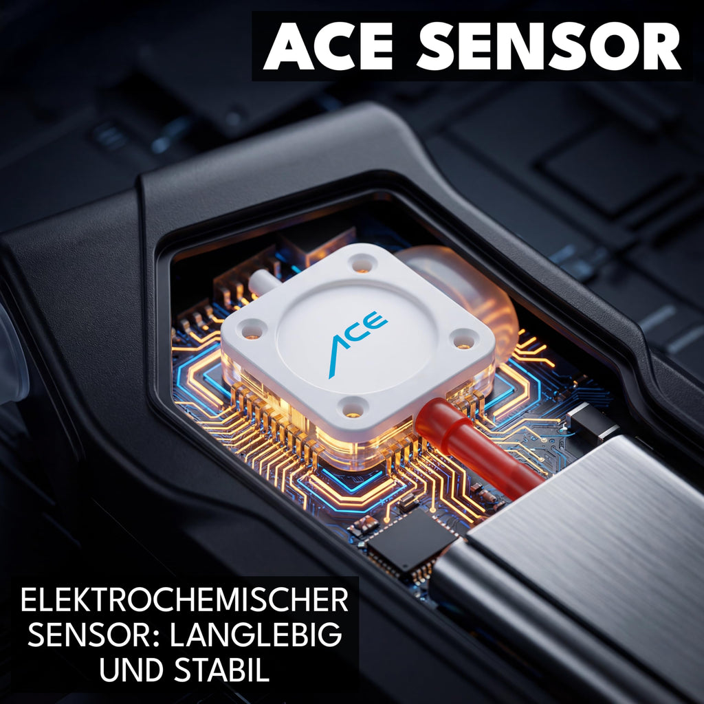 Alkoholtester X mit elektrochemischem Sensor 2 AAA-Batterien Transporttasche und 6 Mundstücken