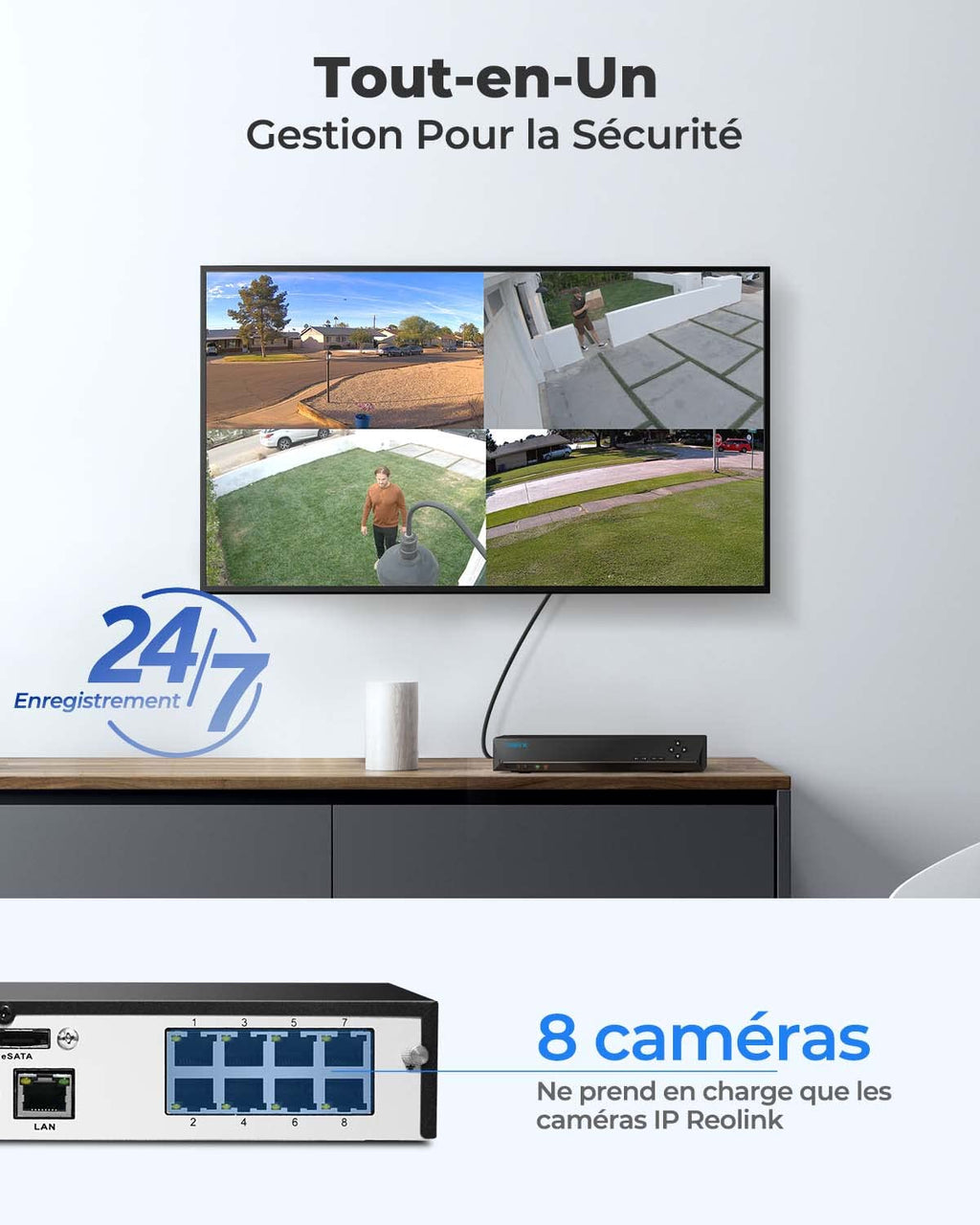 4K PoE NVR RLN8-410 8 canaux avec disque dur 2 To enregistreur vidéo réseau pour caméras IP PoE jusqu'à 8MP