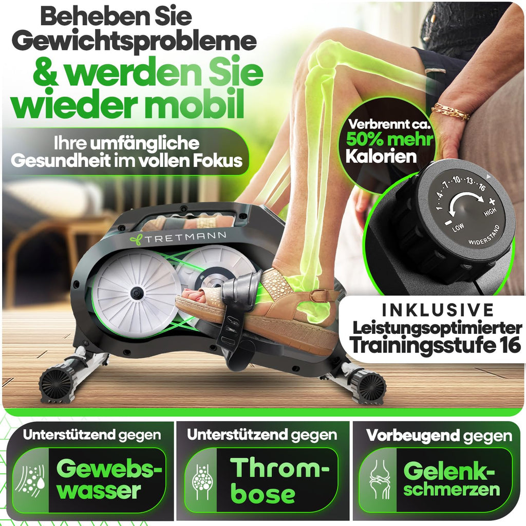 Pedaltrainer Pro mit Anti-Rutsch-Set, Mini-Heimtrainer für Beine, bis 150 kg, leise