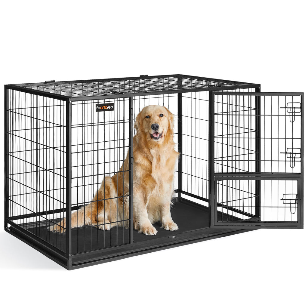 Cage pour chien XXL double porte PPD003B01 acier allié 122 x 74,5 x 80,5 cm avec plateau amovible
