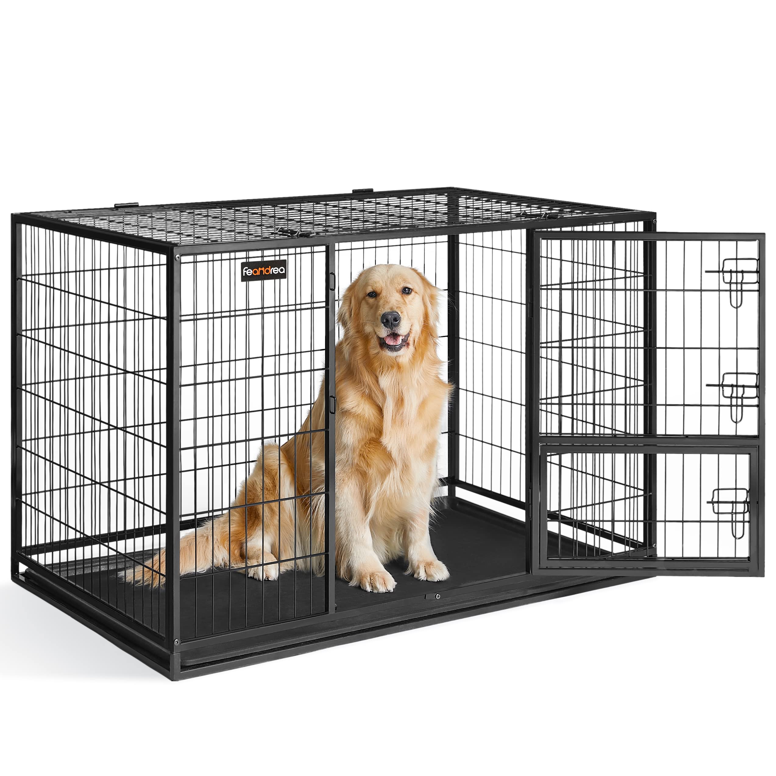 Cage pour chien XXL double porte PPD003B01 acier allié 122 x 74,5 x 80,5 cm avec plateau amovible