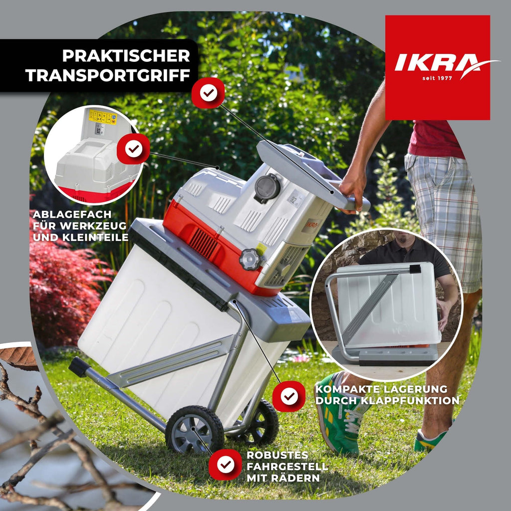Elektro Gartenhäcksler Walzenhäcksler ILH 3000A mit 3000 Watt und Aststärke bis 44 mm, inkl. 60-Liter-Fangbox und Stopfer