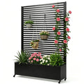 Hochbeet aus Metall mit Spalier und Rädern für Außenbereich, Pflanzkasten mit Entwässerungslöchern für Blumen und Gemüse