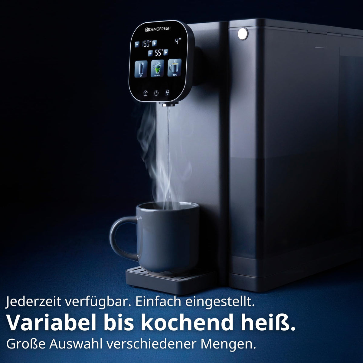 Auftisch Osmoseanlage Fusion Air mit Heißwasserspender 4,7-L-Tank UV-C LED 10-Stufen-Filterung Mineralisierung